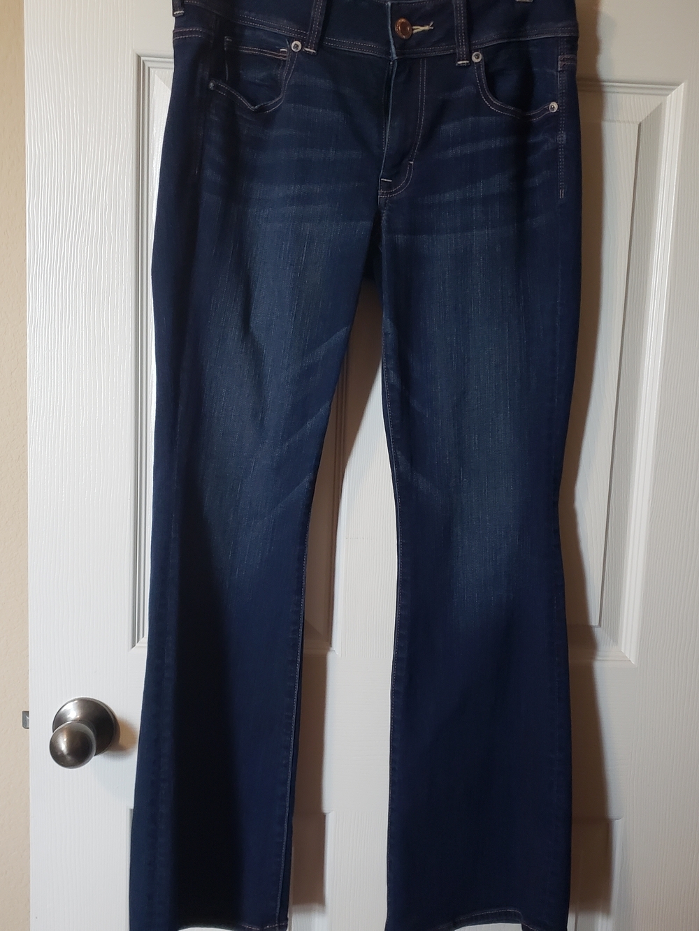 American Eagle Outfitters Dark Indigo Flare Jeans. Stretch Kick Boot